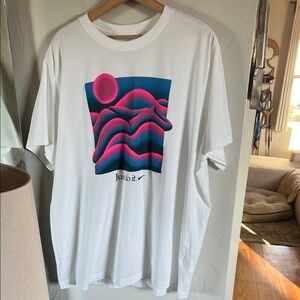 Nike White Tee with Pink and Blue Design